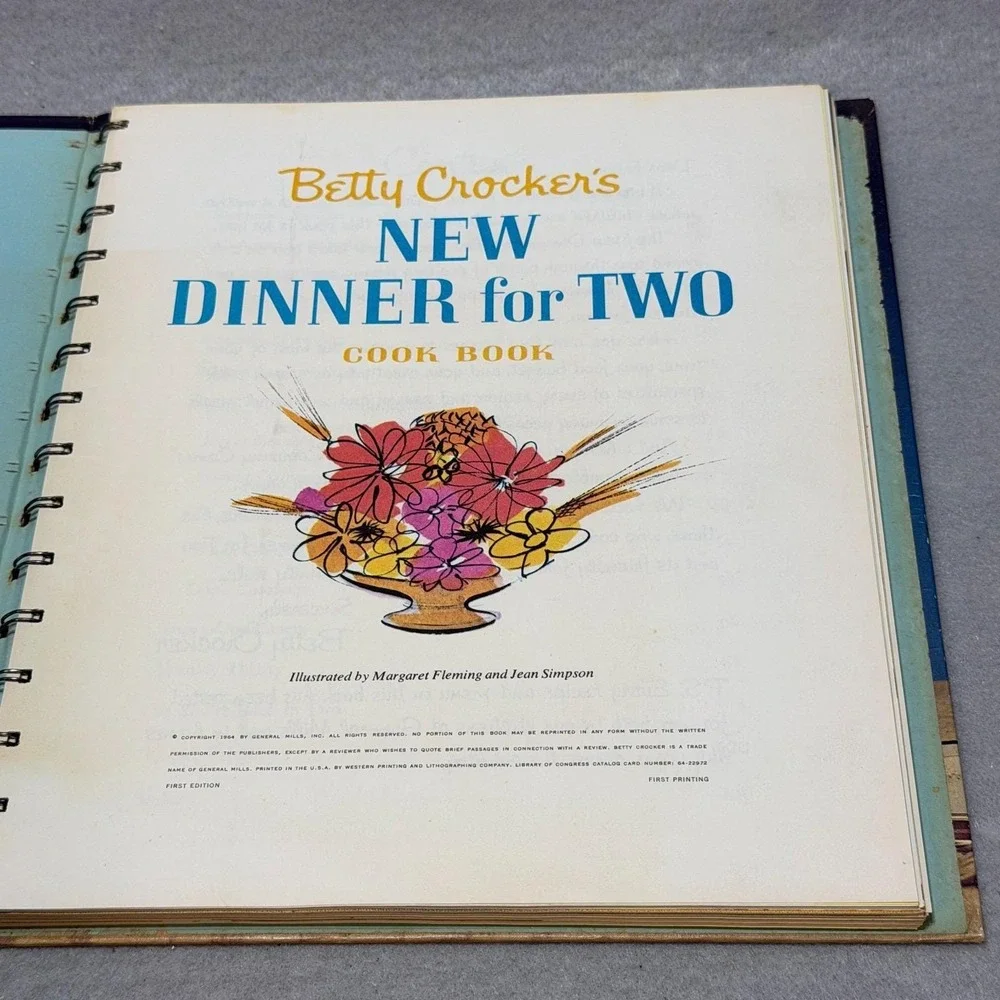 Vintage 1964 Betty Crocker New Dinner for Two Cookbook 1st Ed 1st Print Ring